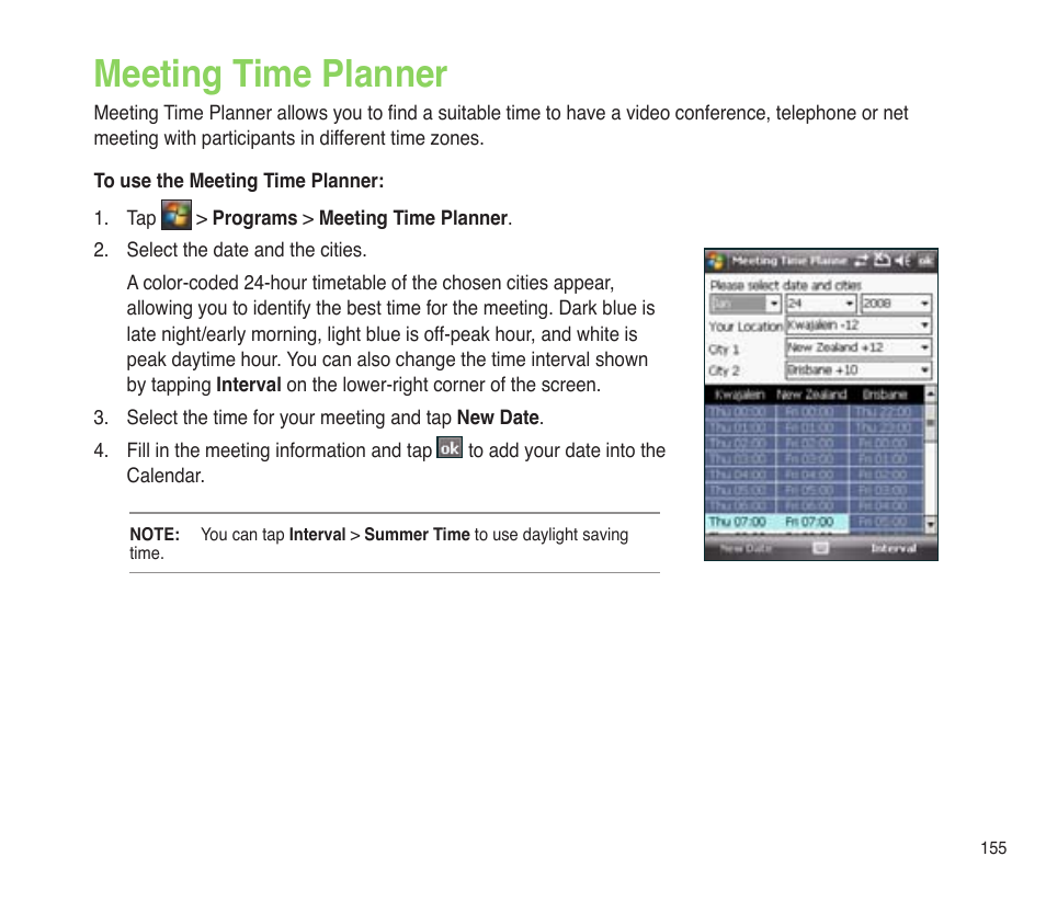 Meeting time planner | Asus P565 User Manual | Page 155 / 190