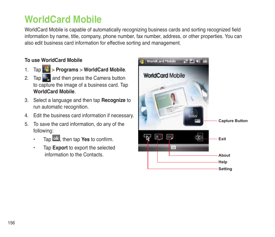 Worldcard mobile | Asus P565 User Manual | Page 156 / 190