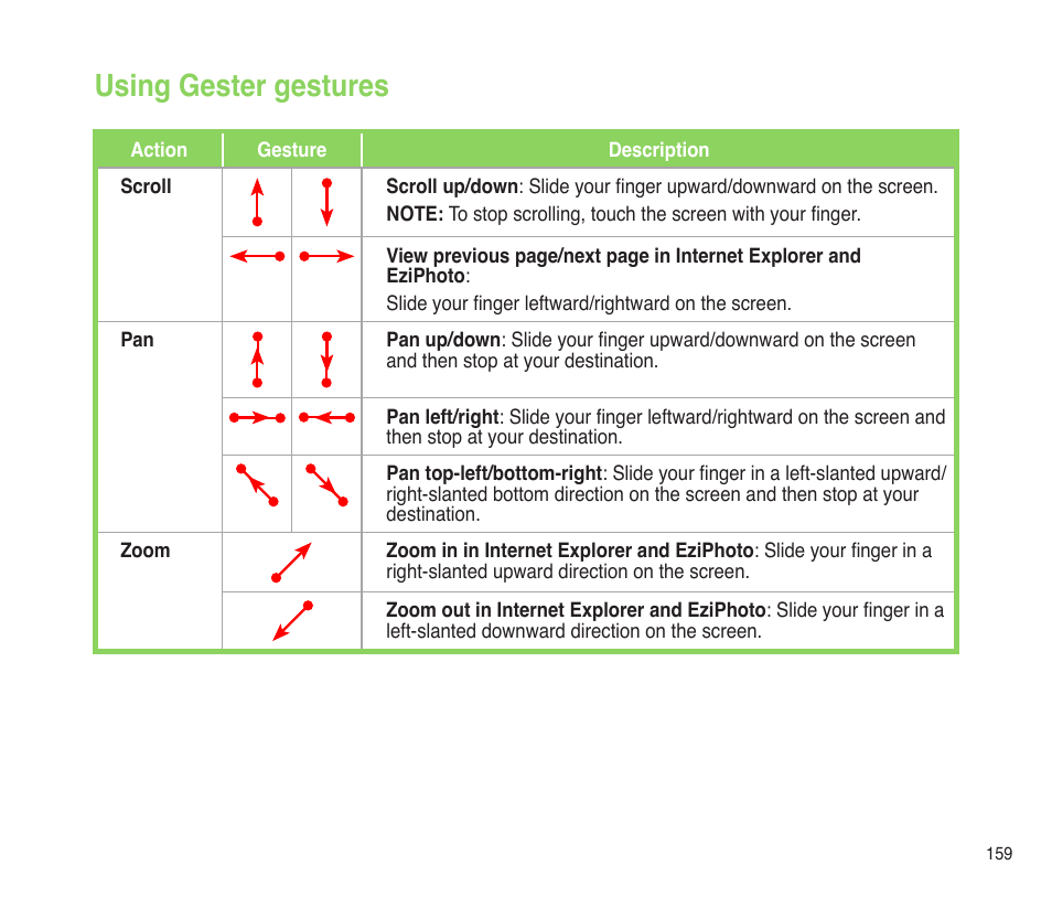 Using gester gestures | Asus P565 User Manual | Page 159 / 190