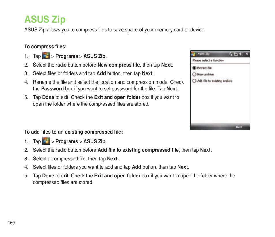 Asus zip | Asus P565 User Manual | Page 160 / 190