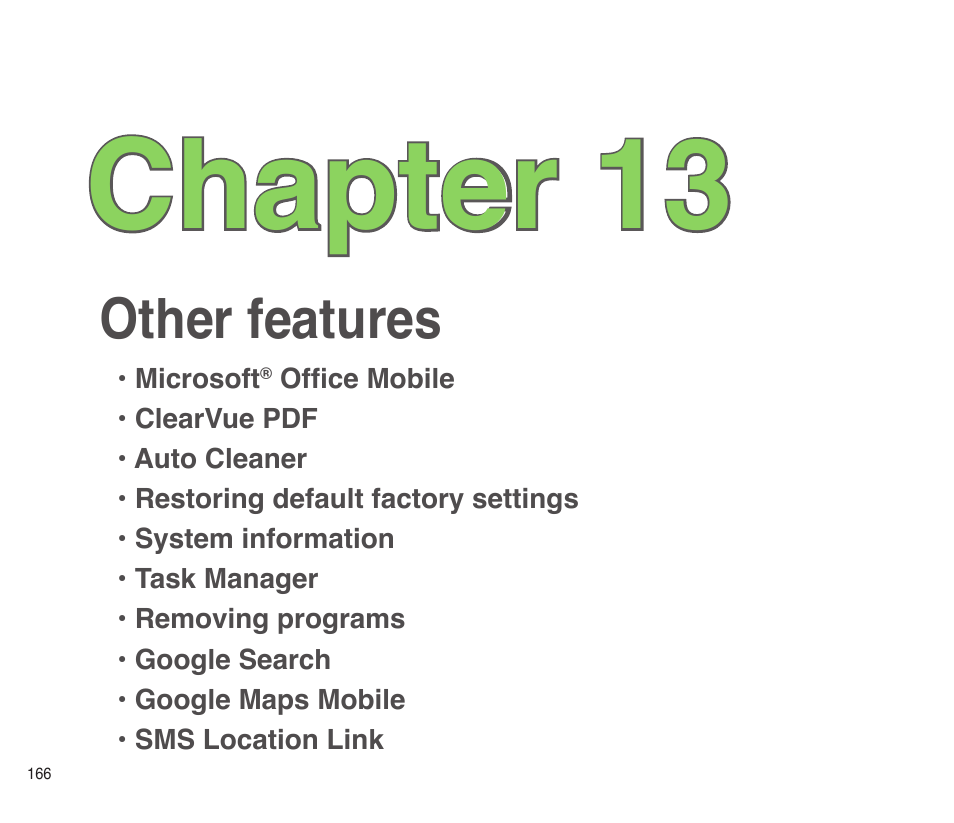 Chapter 13: other features, Other features, Chapter 13 | Asus P565 User Manual | Page 166 / 190