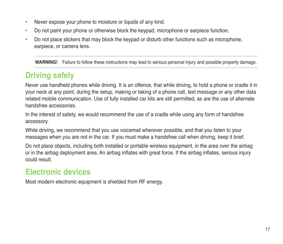 Driving safely, Electronic devices | Asus P565 User Manual | Page 17 / 190