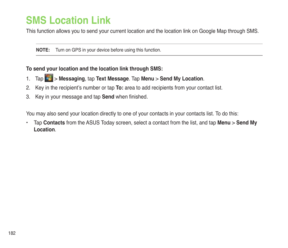 Sms location link | Asus P565 User Manual | Page 182 / 190