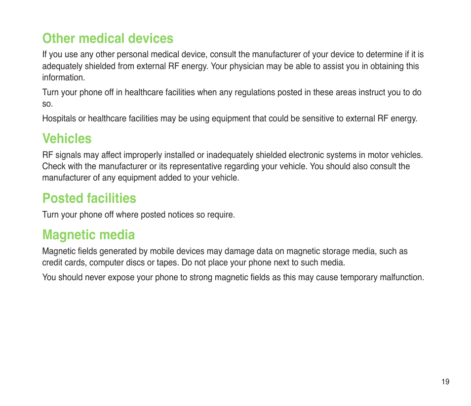 Other medical devices, Vehicles, Posted facilities | Magnetic media | Asus P565 User Manual | Page 19 / 190