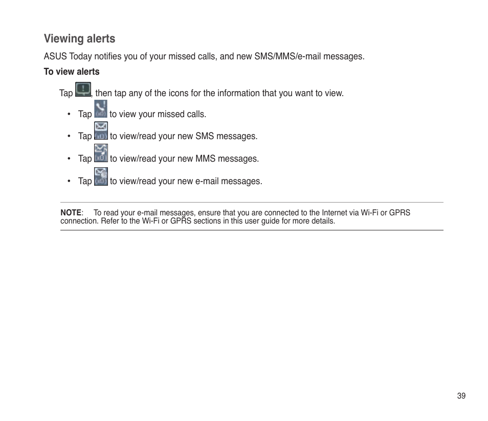 Viewing alerts | Asus P565 User Manual | Page 39 / 190