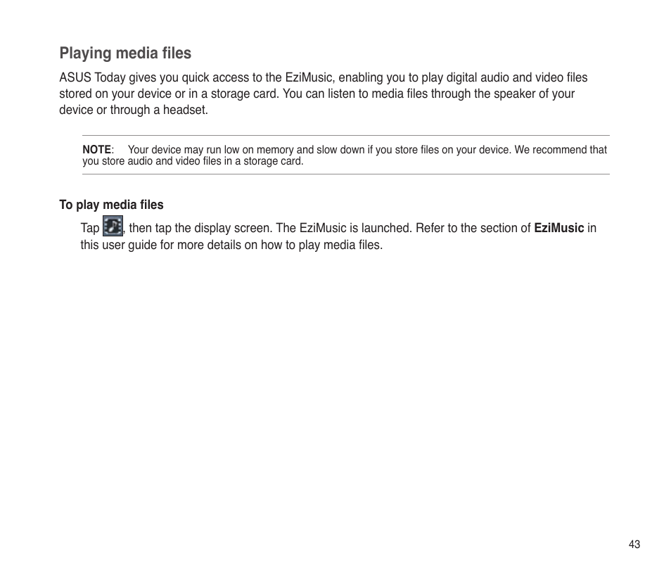 Playing media files | Asus P565 User Manual | Page 43 / 190