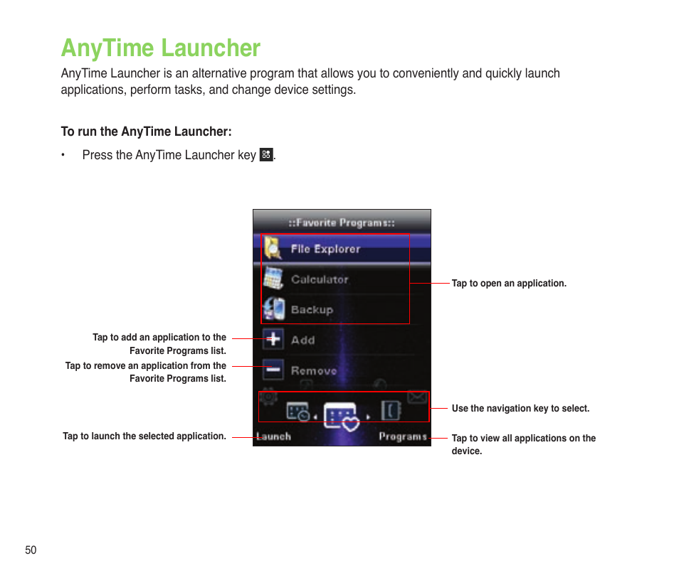 Anytime launcher | Asus P565 User Manual | Page 50 / 190