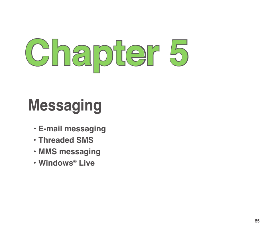 Chapter 5: messaging, Messaging, Chapter 5 | Asus P565 User Manual | Page 85 / 190