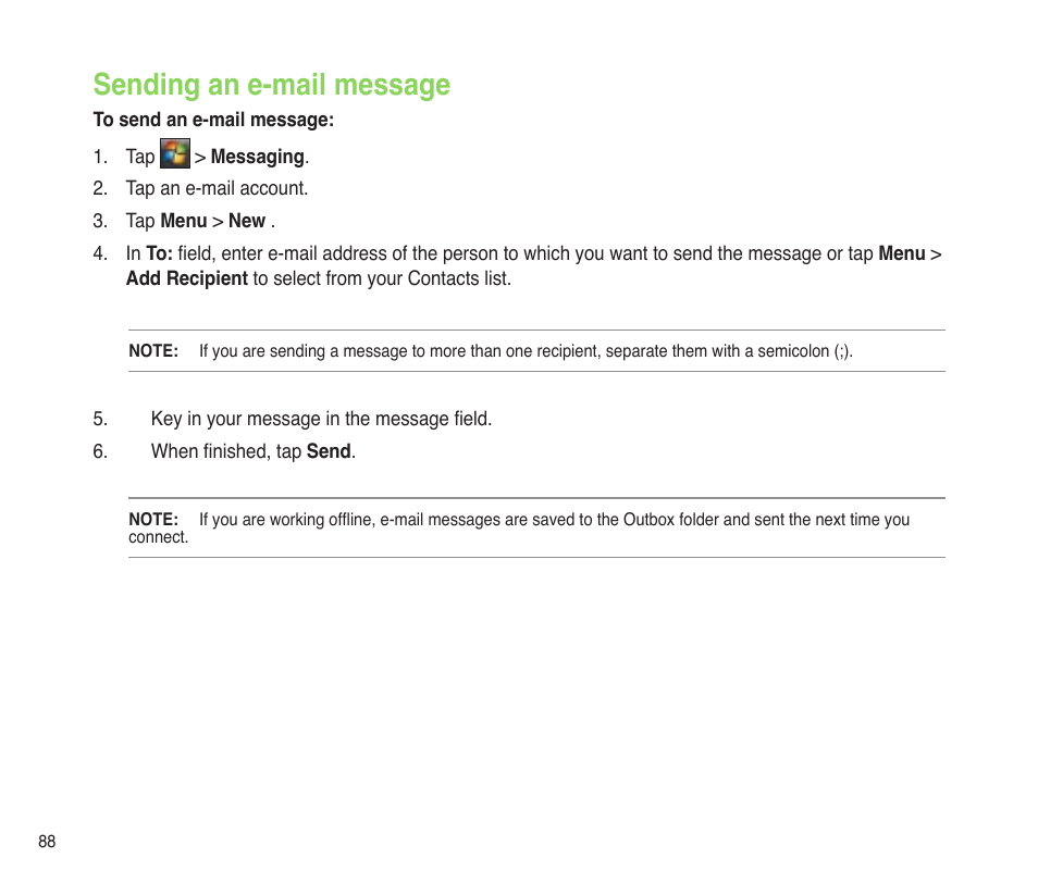 Sending an e-mail message | Asus P565 User Manual | Page 88 / 190
