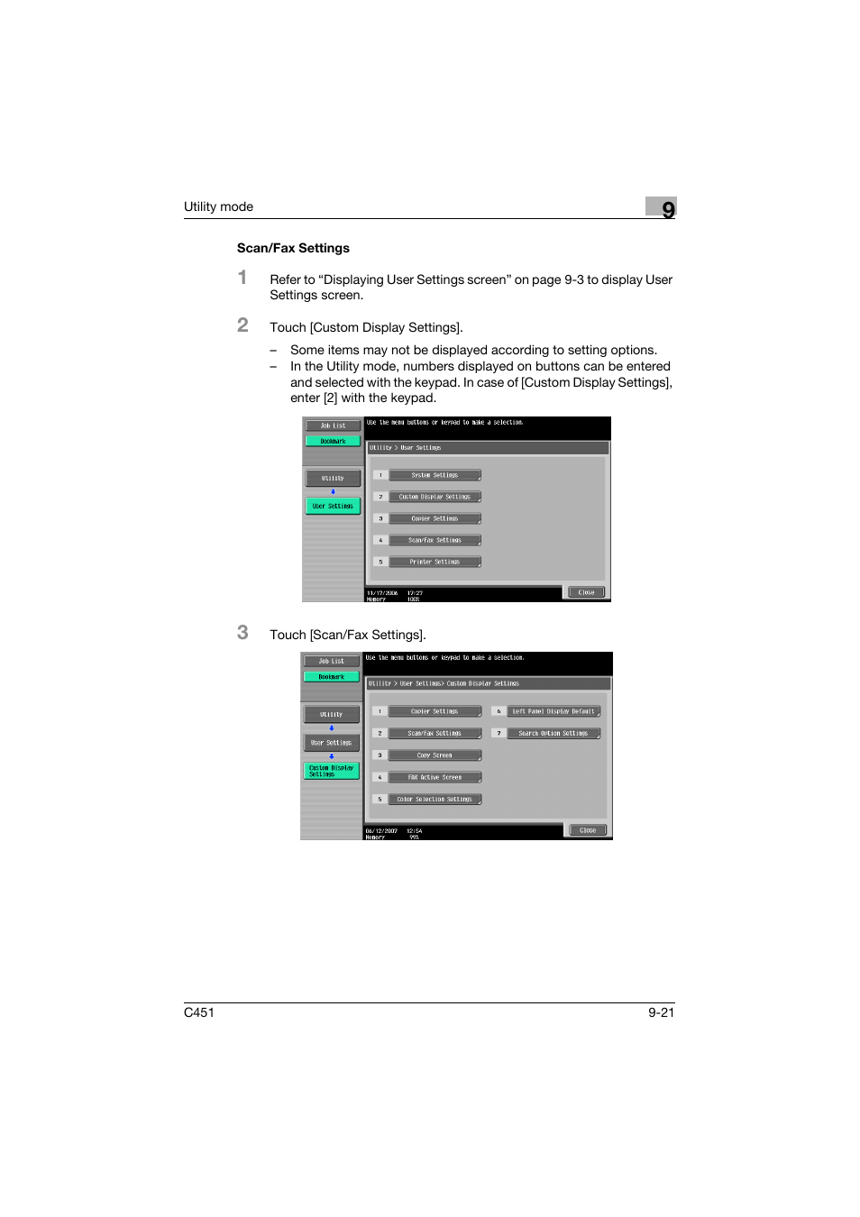 Scan/fax settings, Scan/fax settings -21 | Konica Minolta bizhub C451 User Manual | Page 267 / 399
