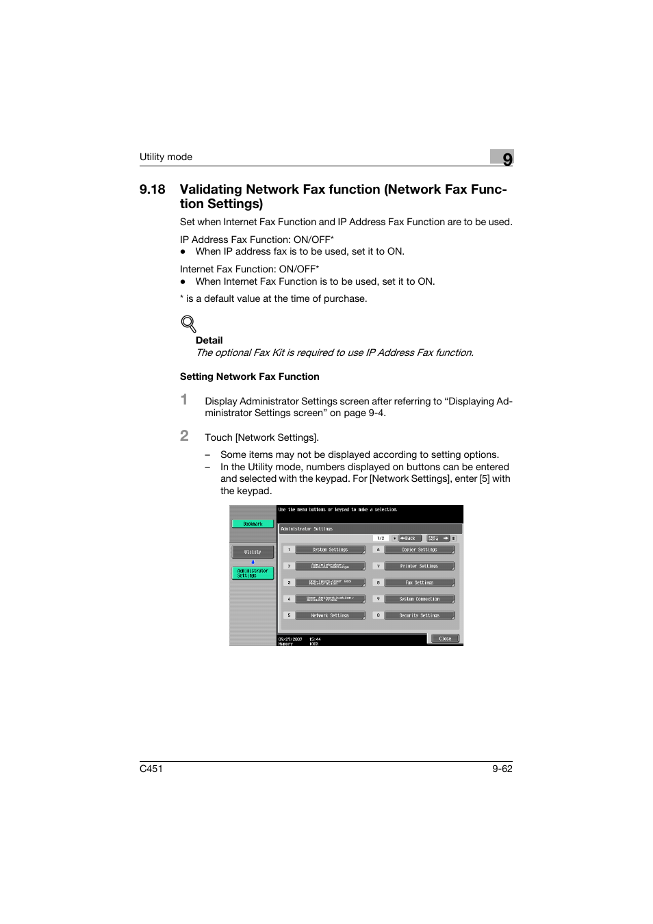 Setting network fax function, Setting network fax function -62 | Konica Minolta bizhub C451 User Manual | Page 308 / 399