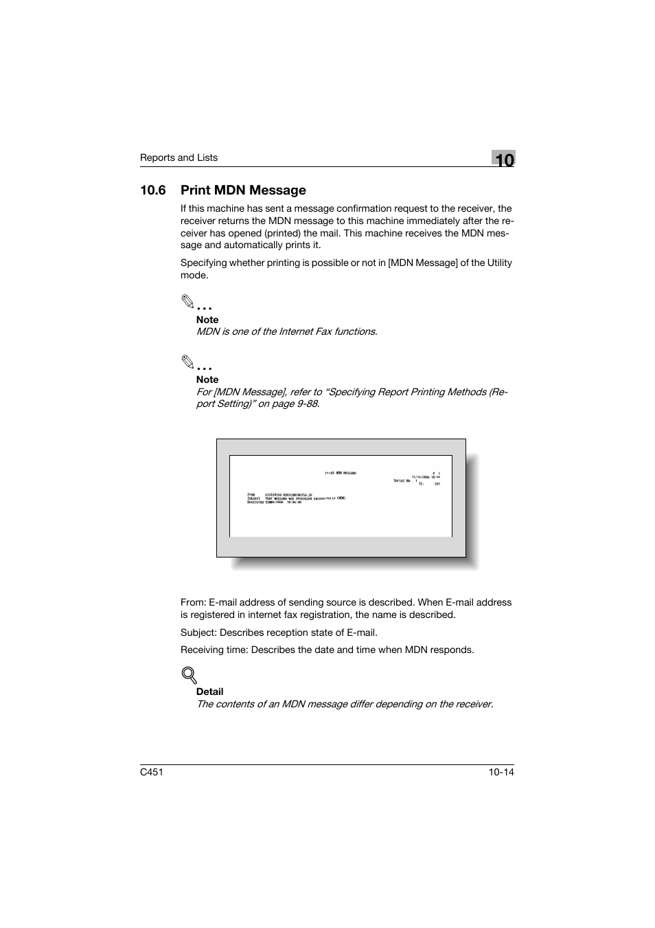 6 print mdn message, Print mdn message -14 | Konica Minolta bizhub C451 User Manual | Page 365 / 399