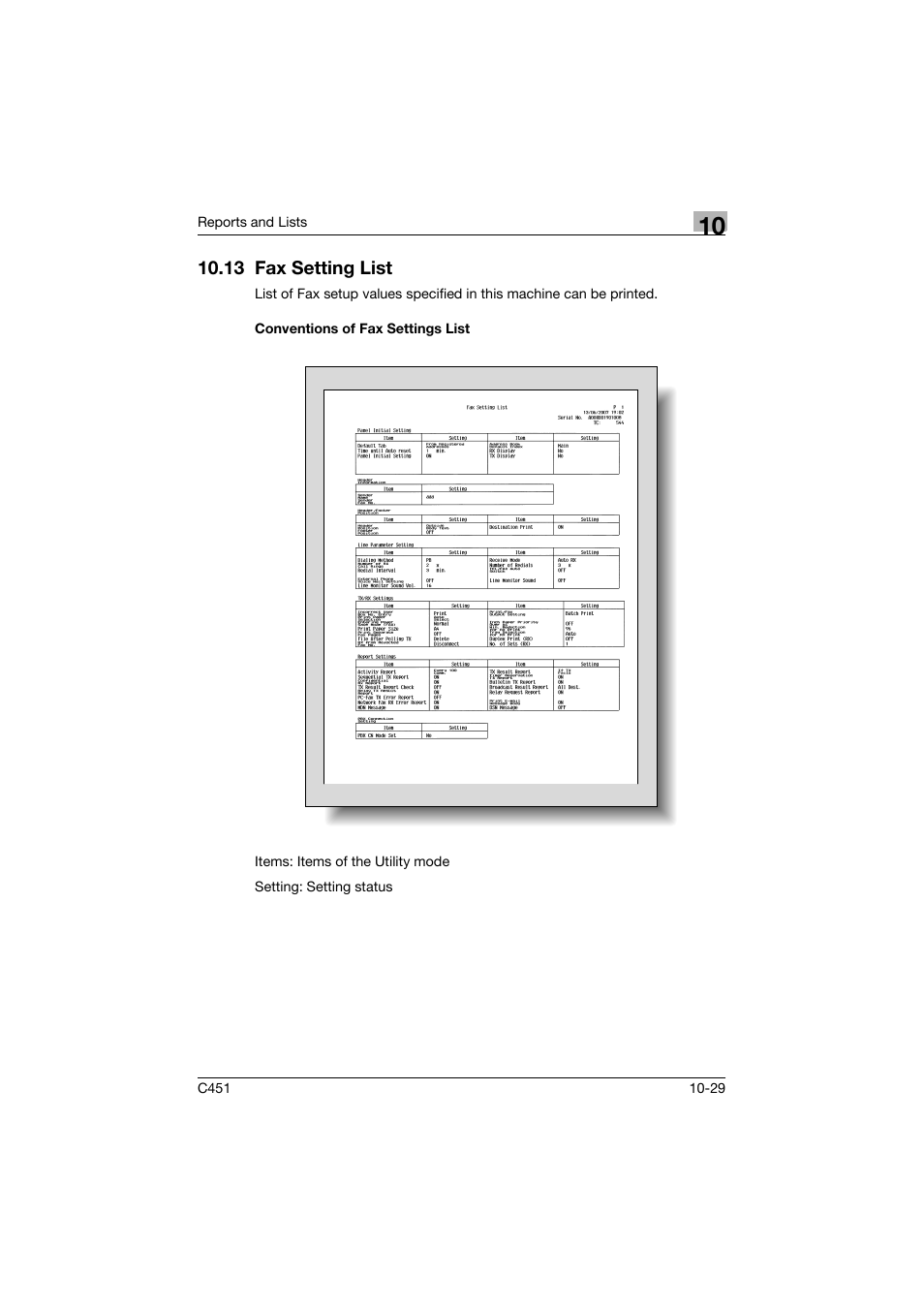 13 fax setting list, Conventions of fax settings list, 13 fax setting list -29 | Conventions of fax settings list -29 | Konica Minolta bizhub C451 User Manual | Page 380 / 399