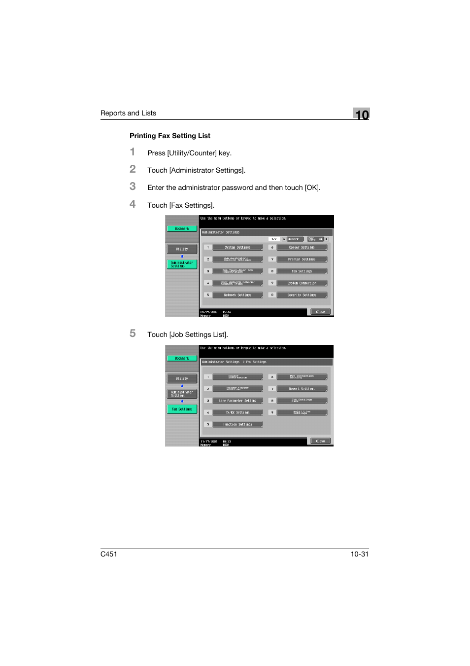 Printing fax setting list, Printing fax setting list -31 | Konica Minolta bizhub C451 User Manual | Page 382 / 399