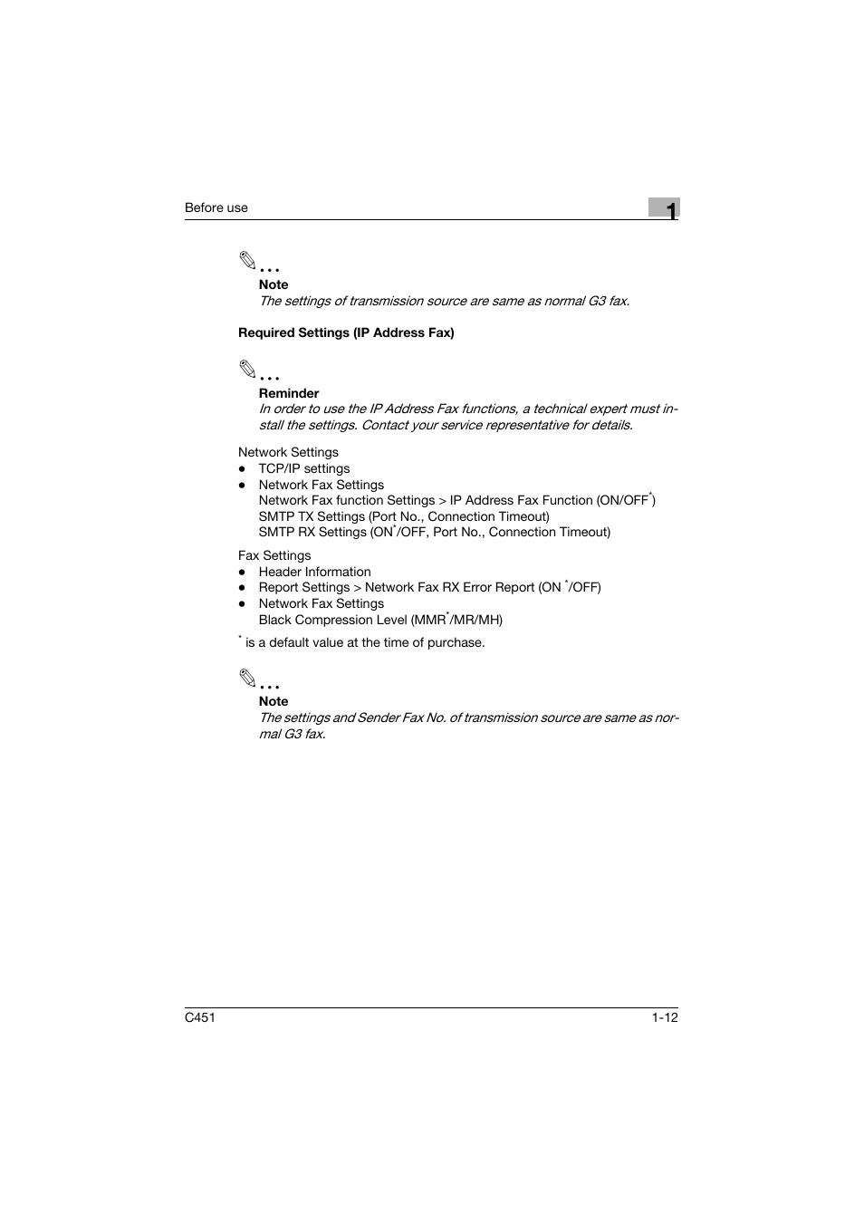 Required settings (ip address fax), Required settings (ip address fax) -12 | Konica Minolta bizhub C451 User Manual | Page 40 / 399