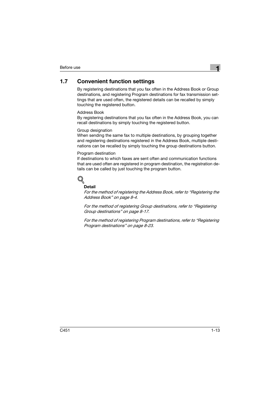 7 convenient function settings, Convenient function settings -13 | Konica Minolta bizhub C451 User Manual | Page 41 / 399