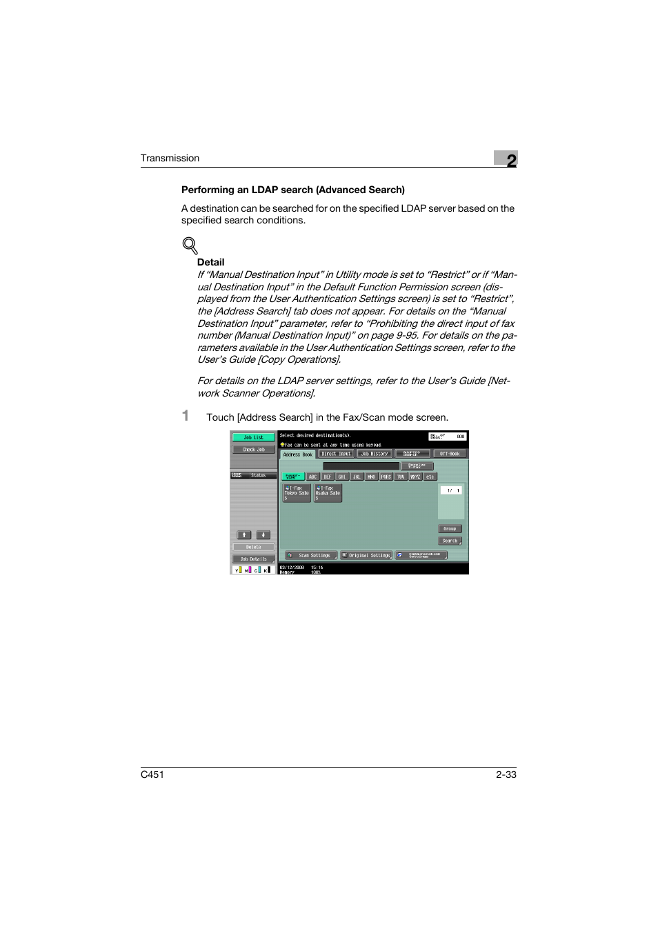 Performing an ldap search (advanced search), Performing an ldap search (advanced search) -33 | Konica Minolta bizhub C451 User Manual | Page 76 / 399