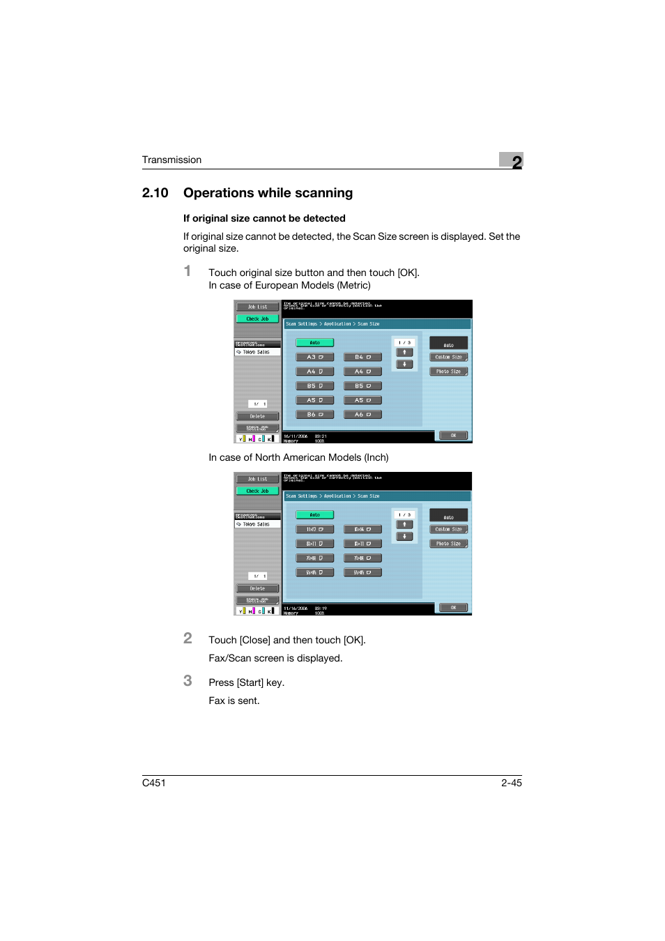 10 operations while scanning, If original size cannot be detected, Operations while scanning -45 | If original size cannot be detected -45 | Konica Minolta bizhub C451 User Manual | Page 88 / 399