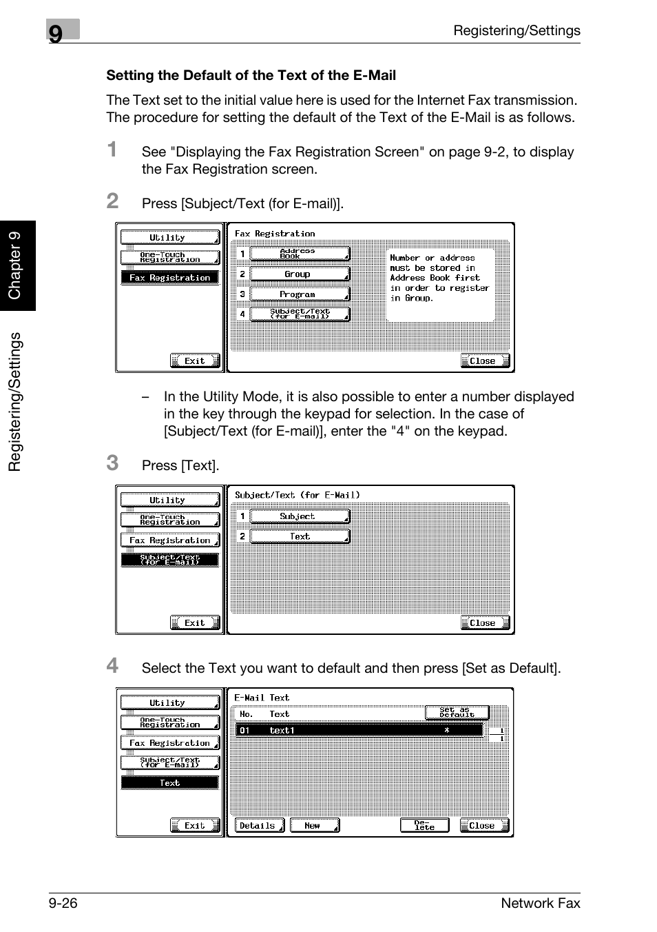 Setting the default of the text of the e-mail | Konica Minolta bizhub 360 User Manual | Page 179 / 334