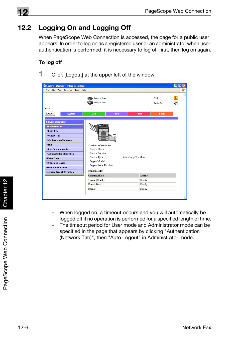 2 logging on and logging off, To log off, Logging on and logging off -6 | Konica Minolta bizhub 360 User Manual | Page 285 / 334