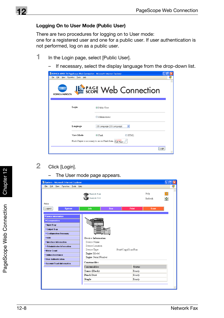 Logging on to user mode (public user) | Konica Minolta bizhub 360 User Manual | Page 287 / 334