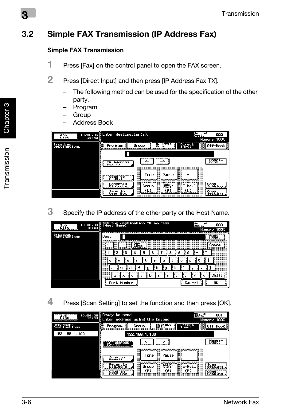 2 simple fax transmission (ip address fax), Simple fax transmission, Simple fax transmission (ip address fax) -6 | Konica Minolta bizhub 360 User Manual | Page 45 / 334