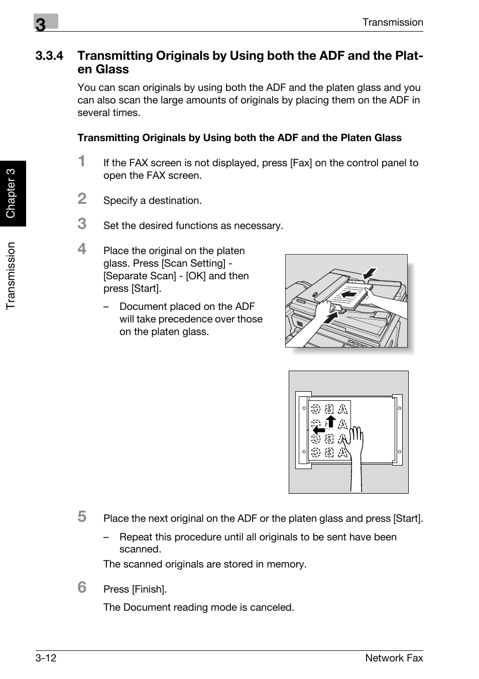 Transmitting originals by, Using both the adf and the platen glass -12 | Konica Minolta bizhub 360 User Manual | Page 51 / 334