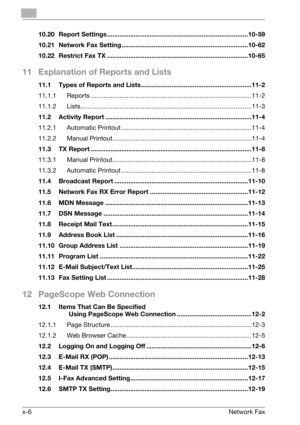 11 explanation of reports and lists, 12 pagescope web connection | Konica Minolta bizhub 360 User Manual | Page 7 / 334