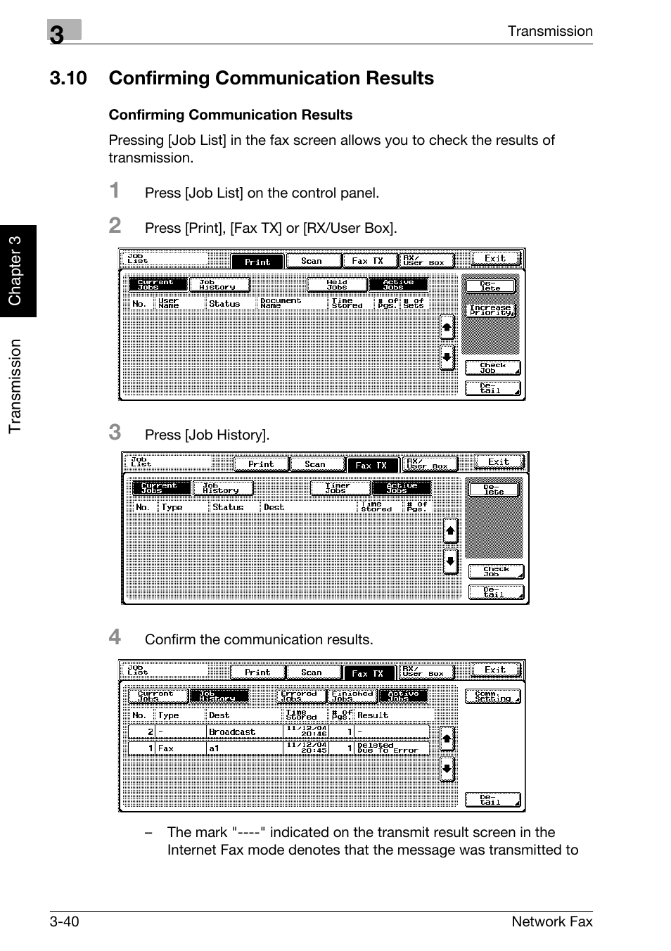 10 confirming communication results, Confirming communication results, Confirming communication results -40 | Konica Minolta bizhub 360 User Manual | Page 79 / 334