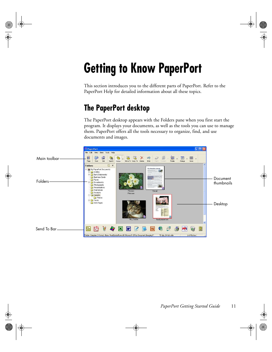 Getting to know paperport, The paperport desktop | Konica Minolta Unity User Manual | Page 11 / 35