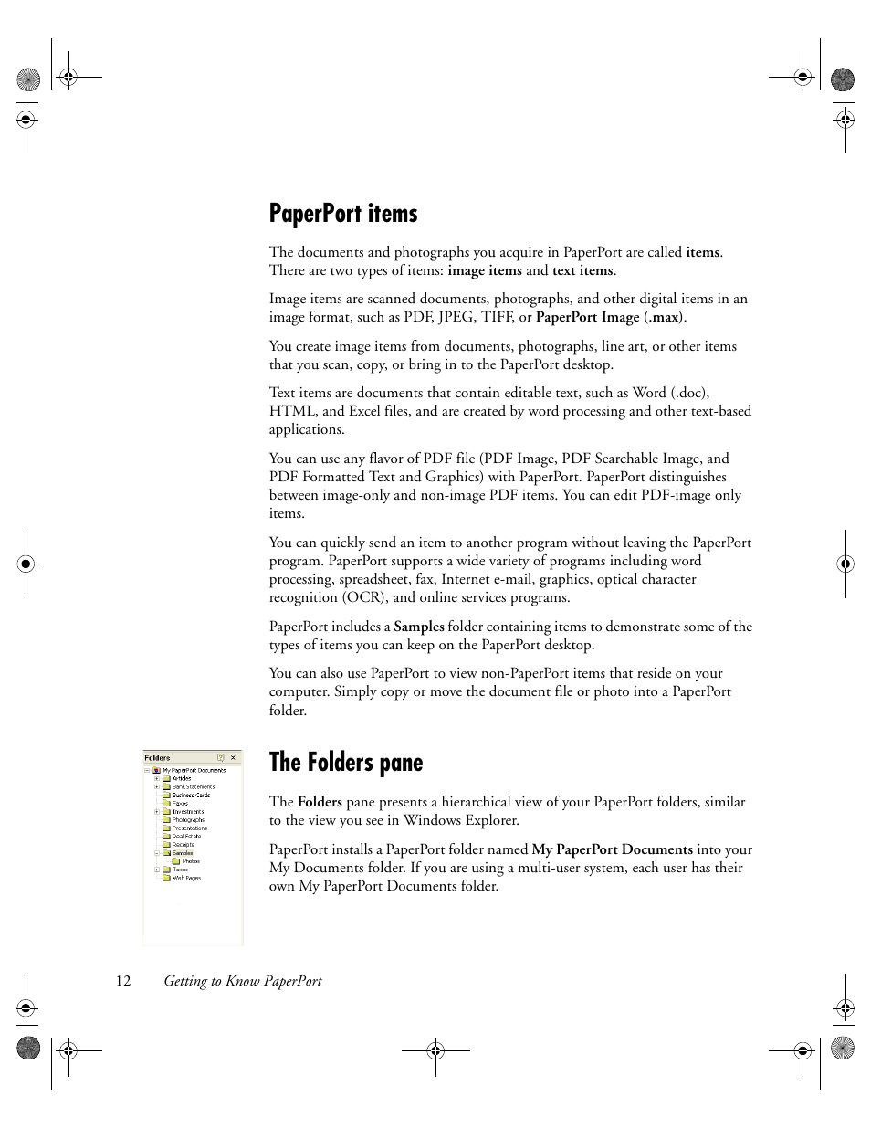 Paperport items, The folders pane | Konica Minolta Unity User Manual | Page 12 / 35