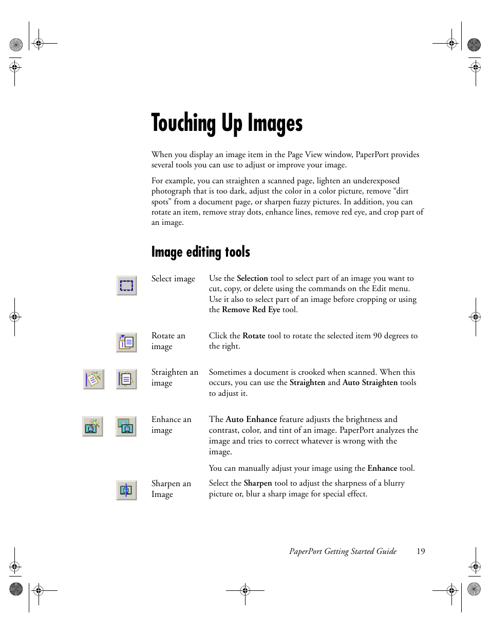 Touching up images, Image editing tools | Konica Minolta Unity User Manual | Page 19 / 35