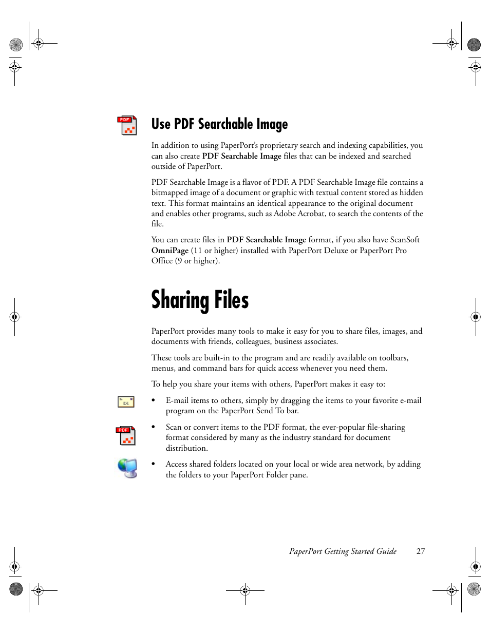 Use pdf searchable image, Sharing files | Konica Minolta Unity User Manual | Page 27 / 35