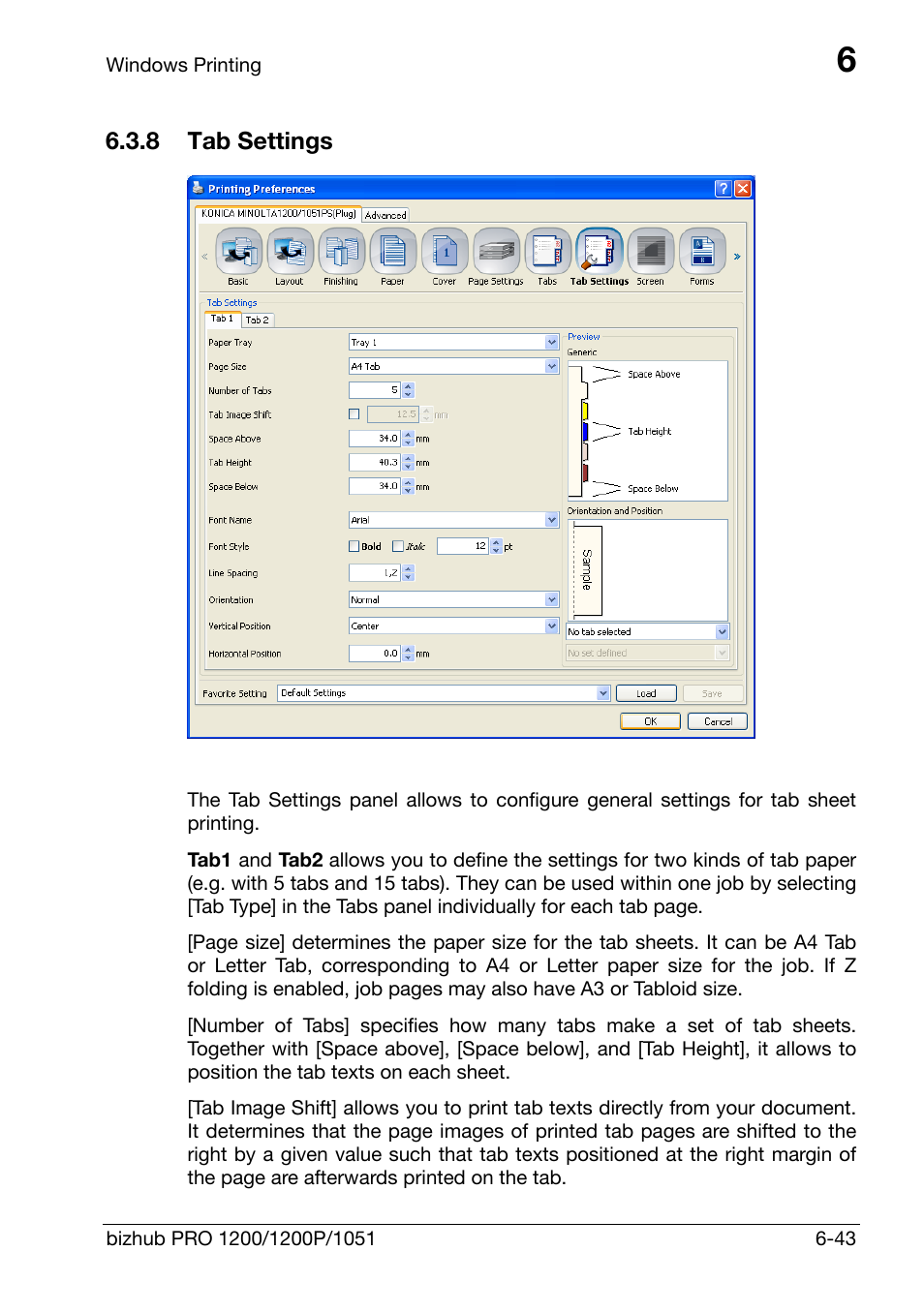 8 tab settings, Tab settings -43 | Konica Minolta bizhub PRO 1200 User Manual | Page 103 / 147
