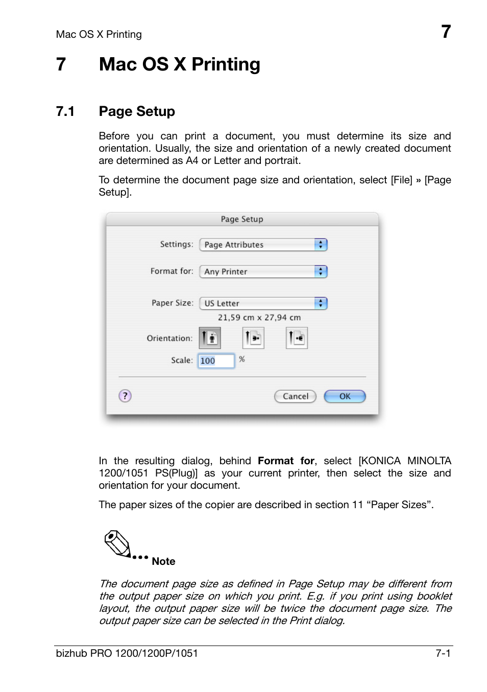 7 mac os x printing, Mac os x printing, 7mac os x printing | Konica Minolta bizhub PRO 1200 User Manual | Page 127 / 147