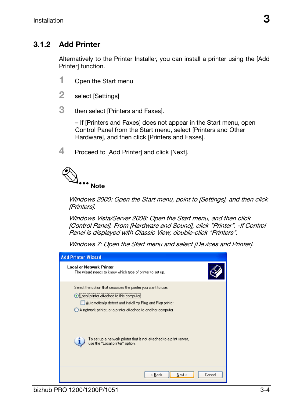 2 add printer, Add printer -4 | Konica Minolta bizhub PRO 1200 User Manual | Page 23 / 147