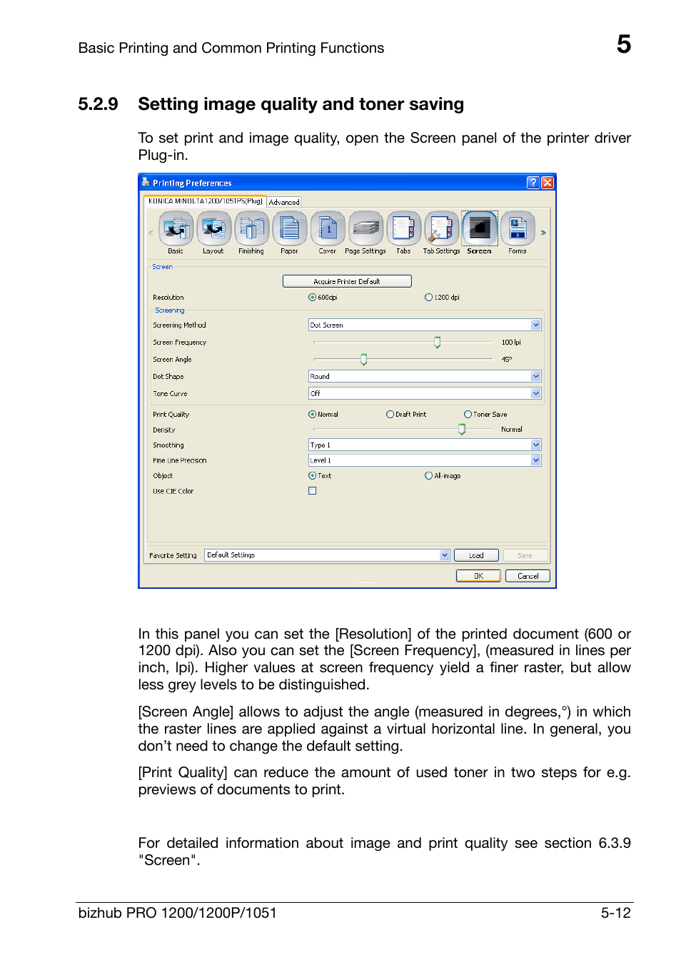 9 setting image quality and toner saving, Setting image quality and toner saving -12 | Konica Minolta bizhub PRO 1200 User Manual | Page 52 / 147