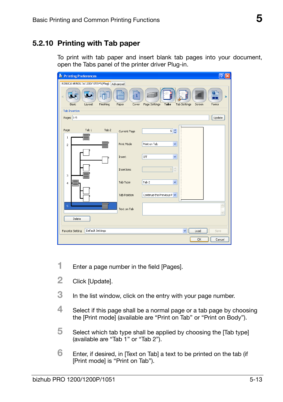 10 printing with tab paper, Printing with tab paper -13 | Konica Minolta bizhub PRO 1200 User Manual | Page 53 / 147