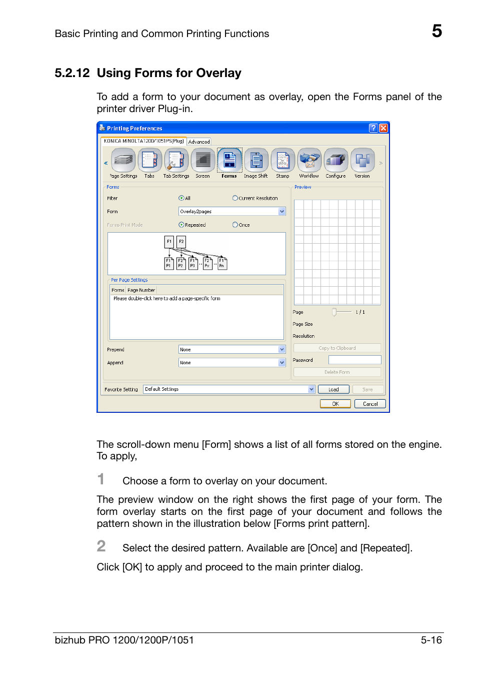 12 using forms for overlay, Using forms for overlay -16 | Konica Minolta bizhub PRO 1200 User Manual | Page 56 / 147