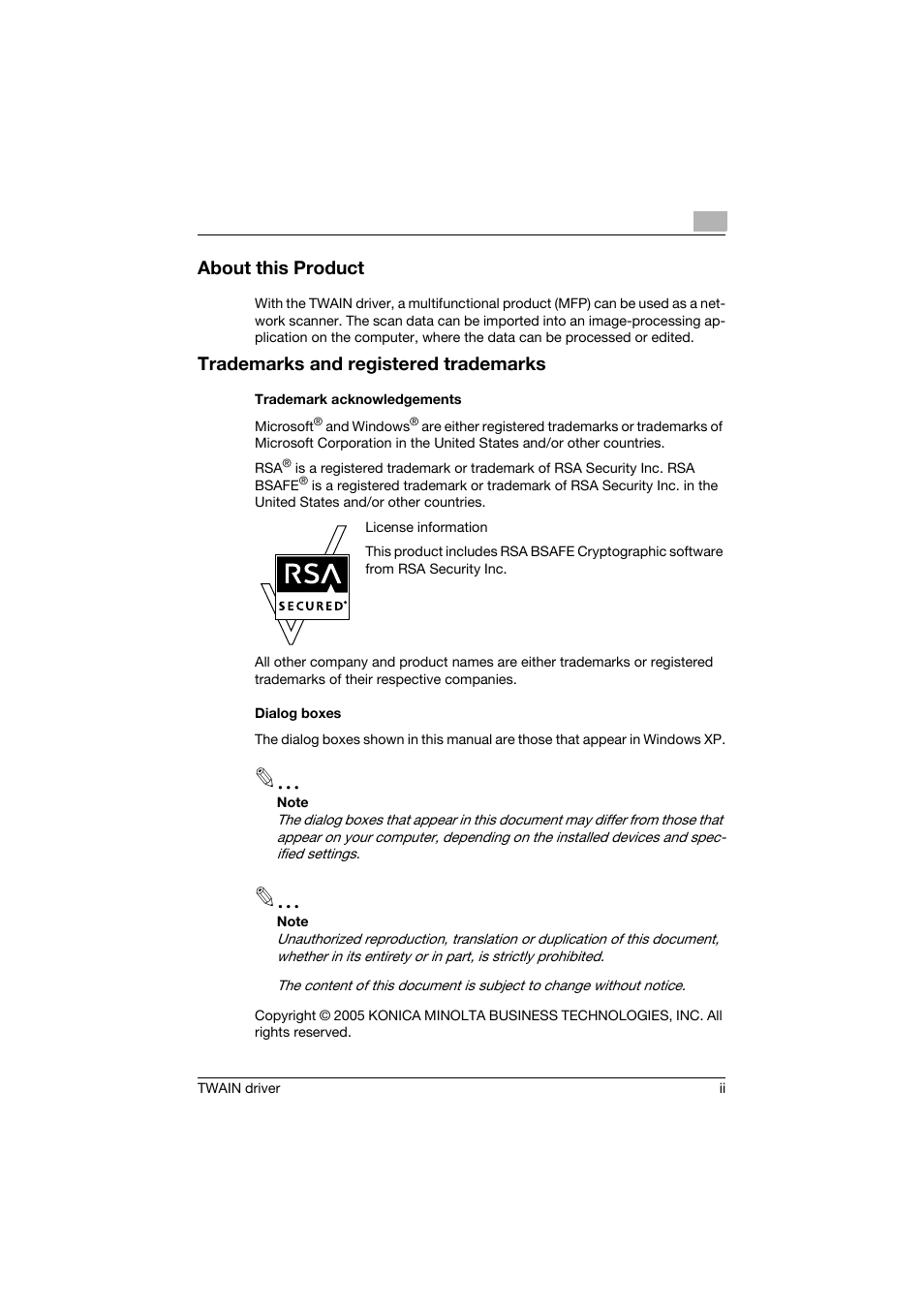 About this product, Trademarks and registered trademarks | Konica Minolta BIZHUB C552 User Manual | Page 3 / 31