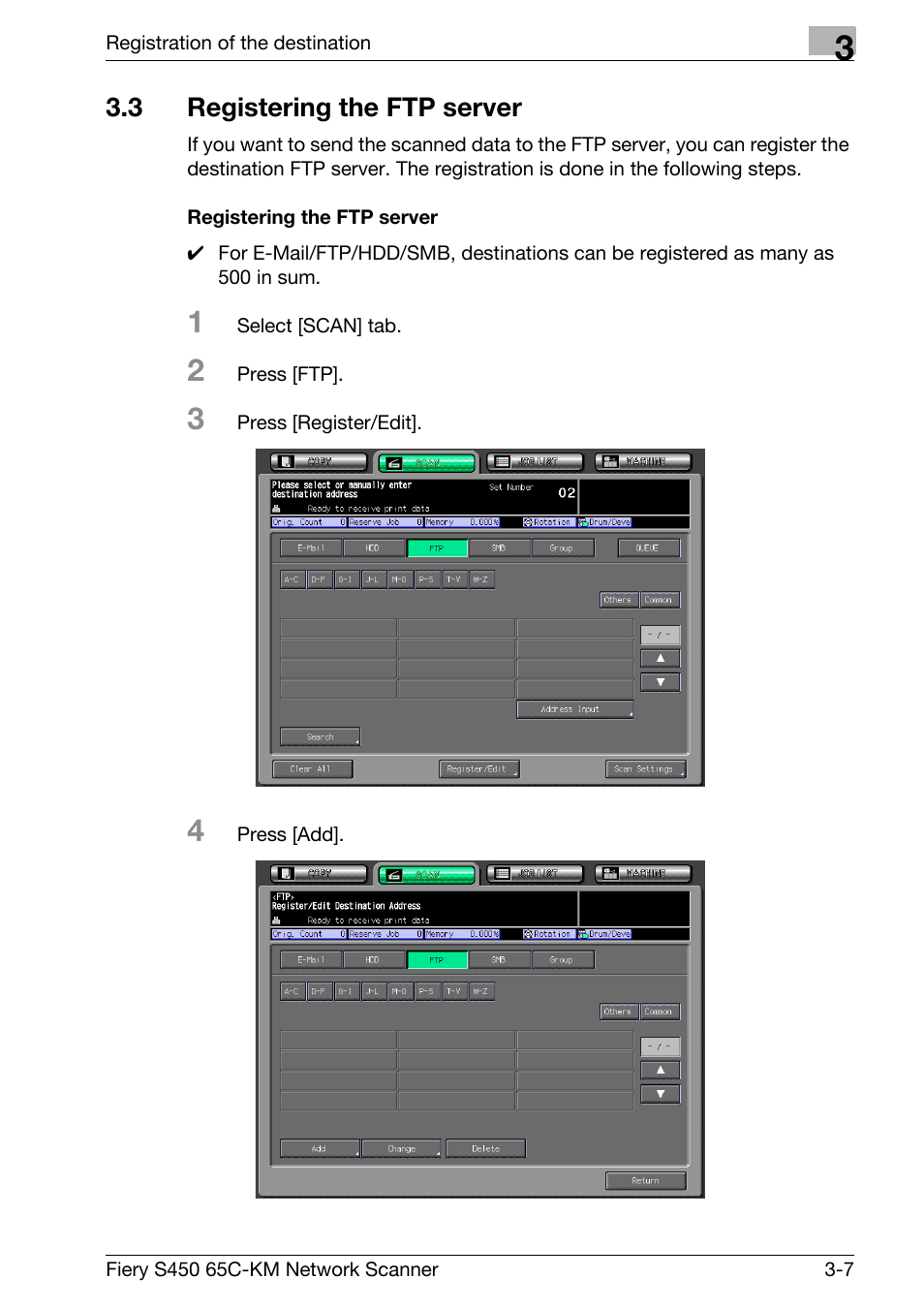 3 registering the ftp server, Registering the ftp server -7 | Konica Minolta bizhub PRO C6500P User Manual | Page 51 / 101