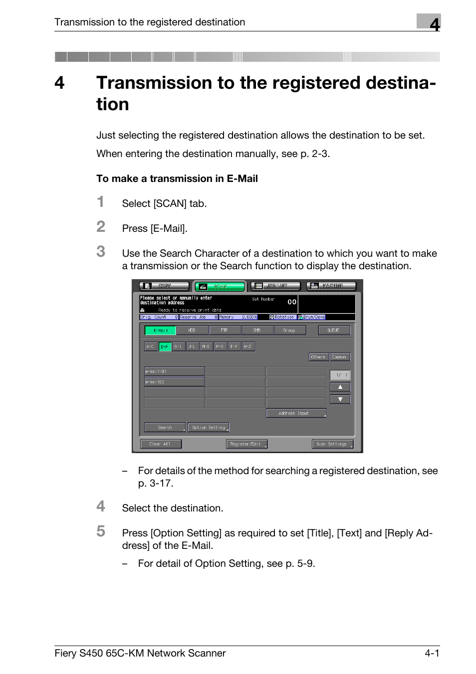 4 transmission to the registered destination, Transmission to the registered destination, 4transmission to the registered destina- tion | Konica Minolta bizhub PRO C6500P User Manual | Page 64 / 101