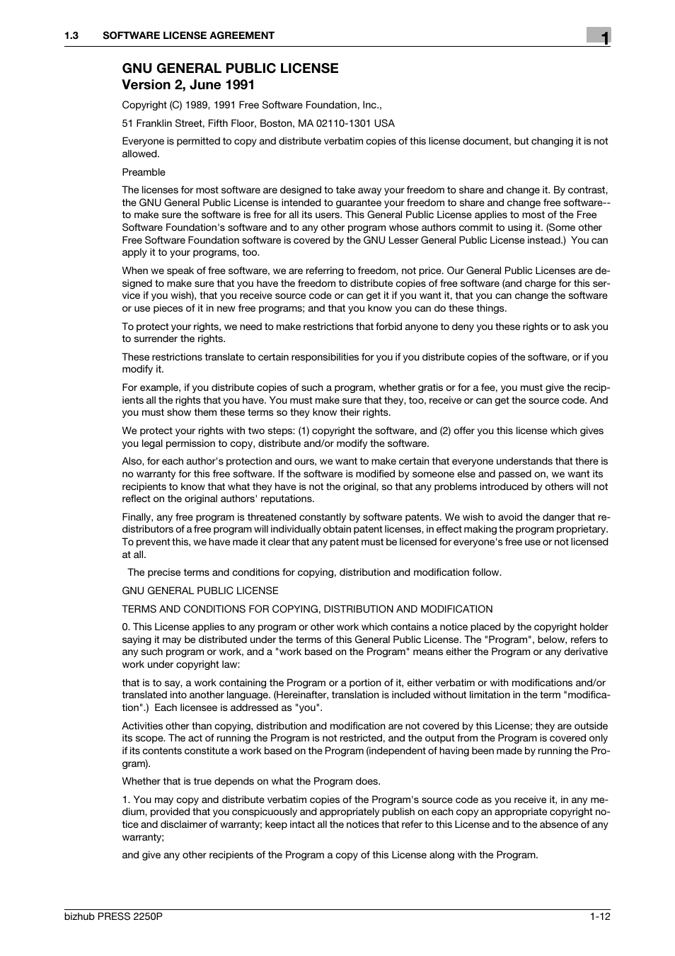 Gnu general public license version 2, june 1991 | Konica Minolta bizhub PRESS 2250P User Manual | Page 14 / 92