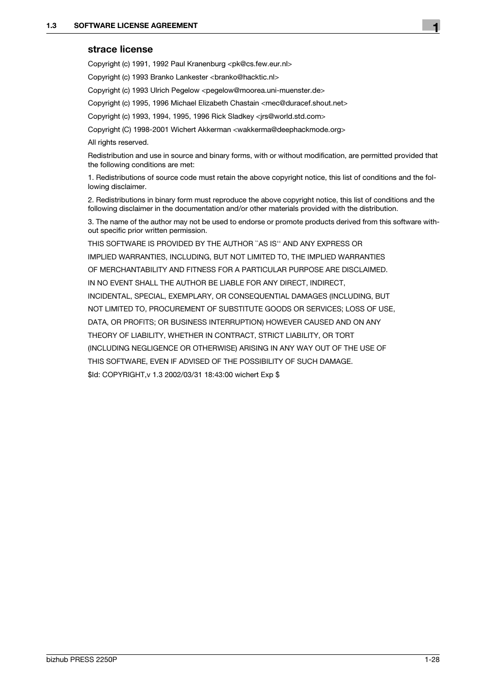 Strace license | Konica Minolta bizhub PRESS 2250P User Manual | Page 30 / 92