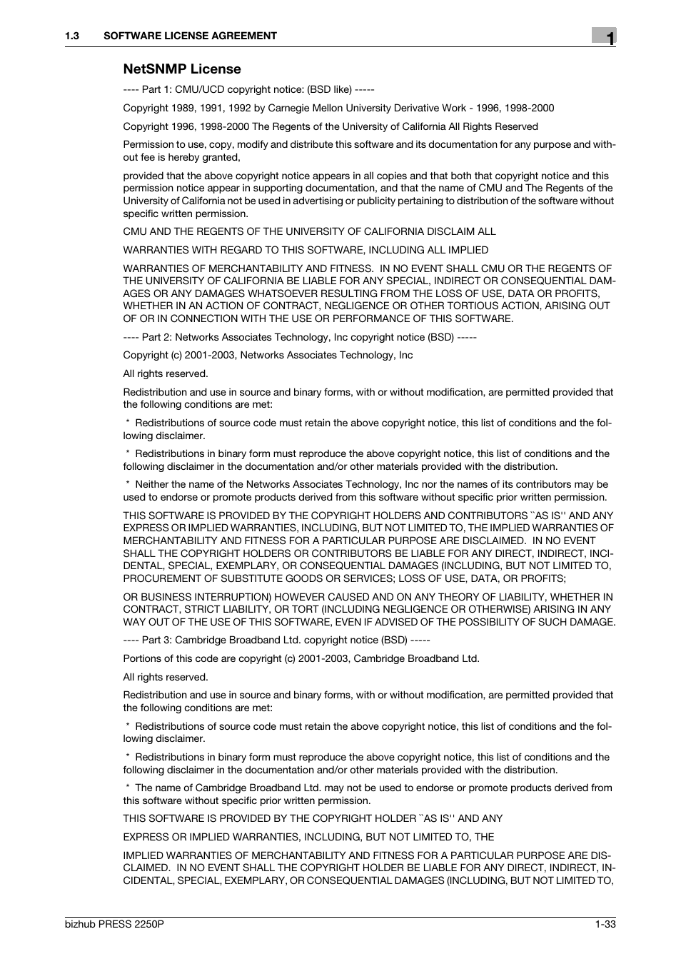 Netsnmp license | Konica Minolta bizhub PRESS 2250P User Manual | Page 35 / 92