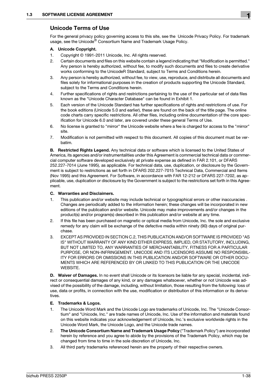 Unicode terms of use | Konica Minolta bizhub PRESS 2250P User Manual | Page 40 / 92