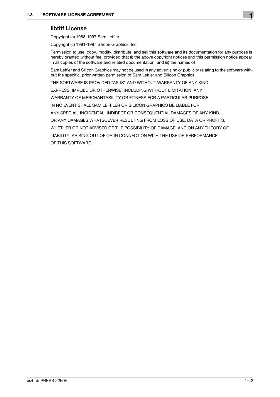 Libtiff license | Konica Minolta bizhub PRESS 2250P User Manual | Page 44 / 92