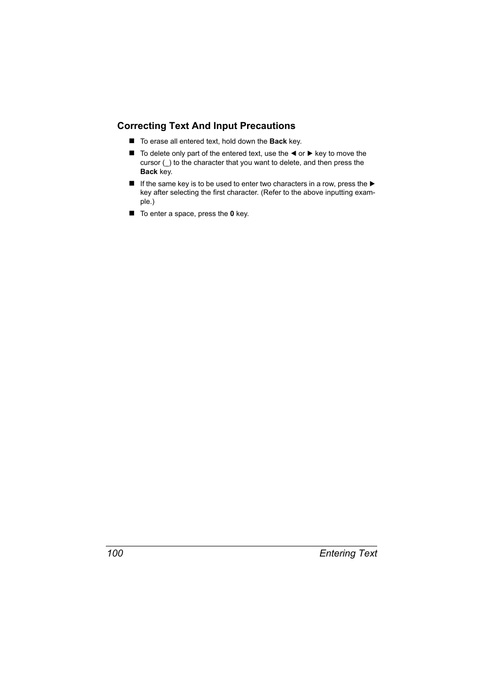 Correcting text and input precautions, Correcting text and input precautions 100 | Konica Minolta bizhub C20X User Manual | Page 106 / 110