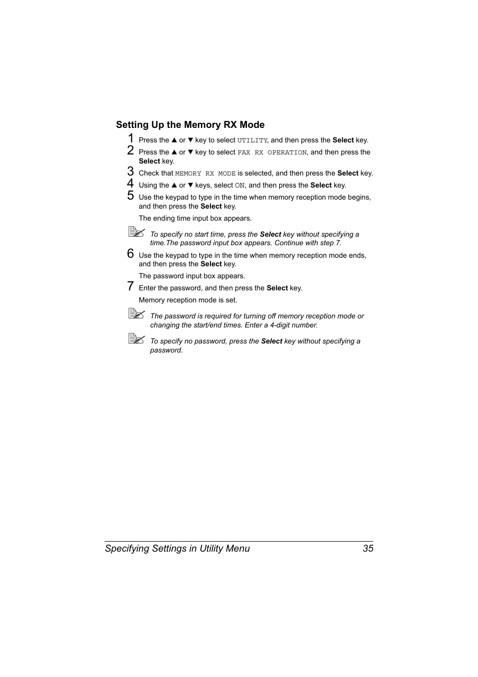 Setting up the memory rx mode, Setting up the memory rx mode 35 | Konica Minolta bizhub C20X User Manual | Page 41 / 110