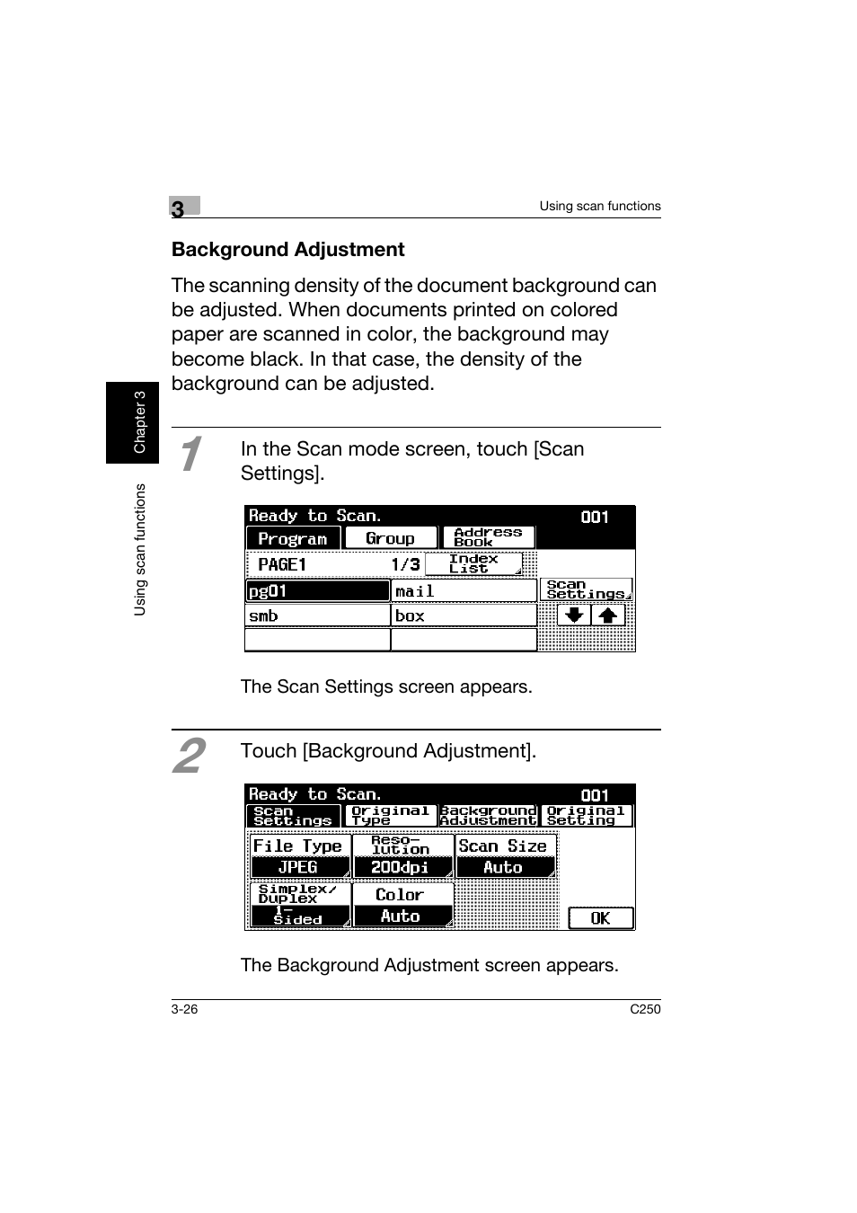 Background adjustment, Background adjustment -26 | Konica Minolta bizhub C250 User Manual | Page 113 / 162